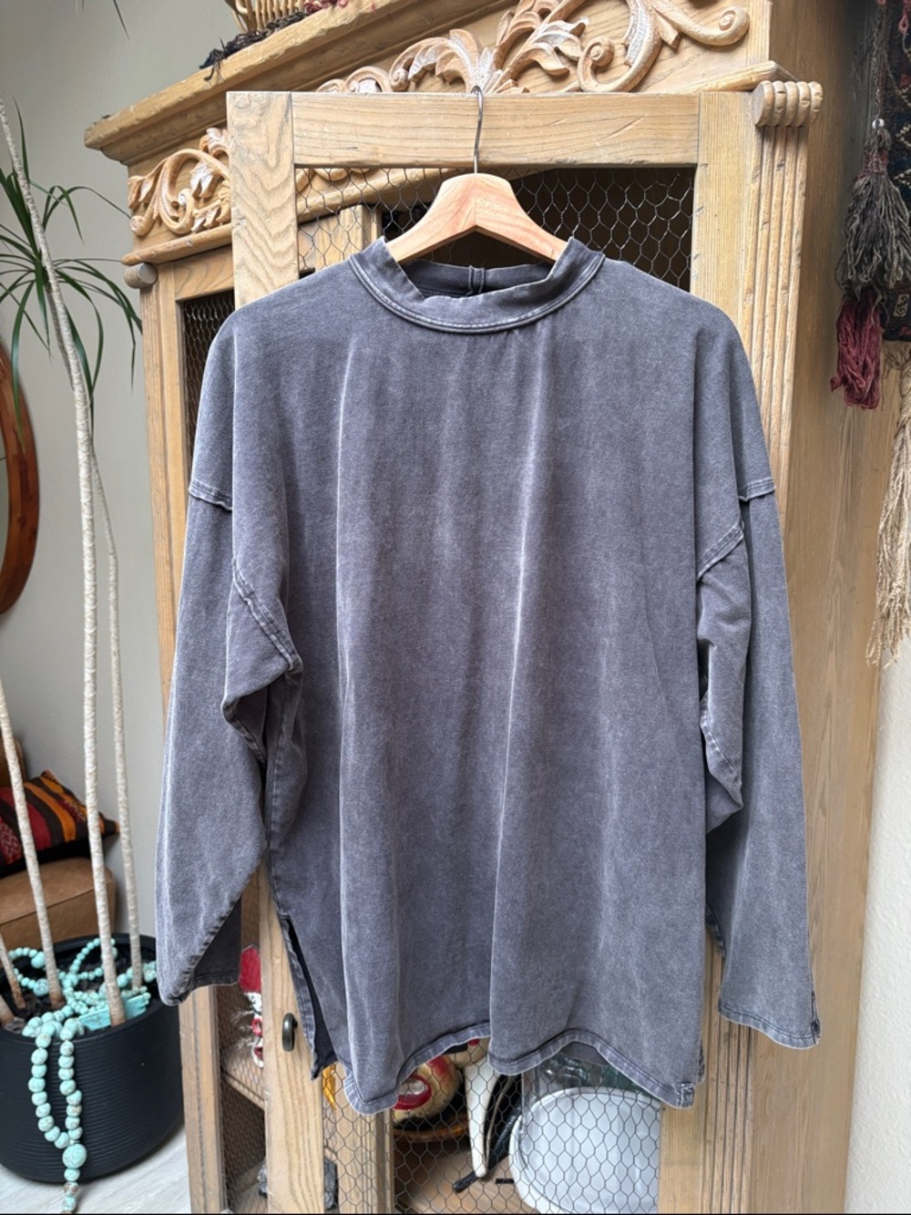 Free People We The Free Mock Neck Side Slit Long Sleeve Top